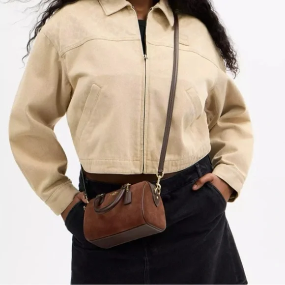 New Coach Mini Rowan Crossbody Bag CCF29, suede/Im/Vintage Brown - Picture 4 of 13